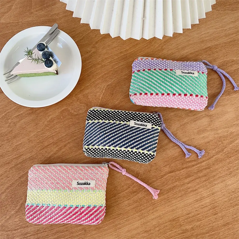 Large Capacity Lattice Cosmetic Bag with Zipper Korean Style Cute Storage Bag Colorful Portable Makeup Bag Toiletry Case Сумка