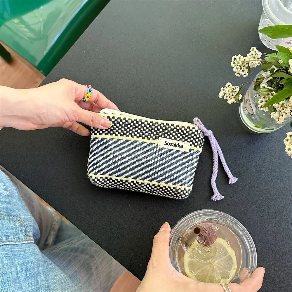 Large Capacity Lattice Cosmetic Bag with Zipper Korean Style Cute Storage Bag Colorful Portable Makeup Bag Toiletry Case Сумка