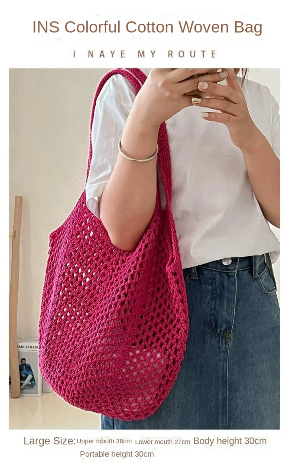 Casual Large Capacity Woven Shoulder Bag Knitted Hollow Out Beach Straw Bag Handmade Crochet Tote Bag Summer Underarm Bag