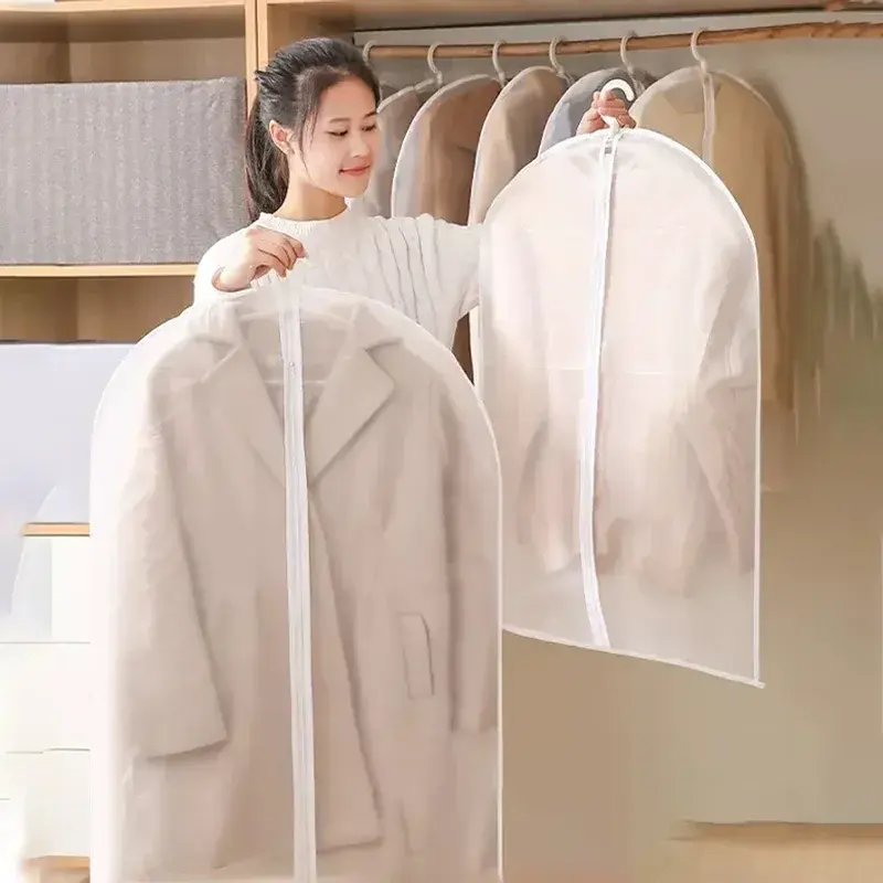 1/3/5pc Clothes Dust Cover Bag With Zipper Coat Plastic Hanging Storage Bag Household Space Saving Storage Organization For Home