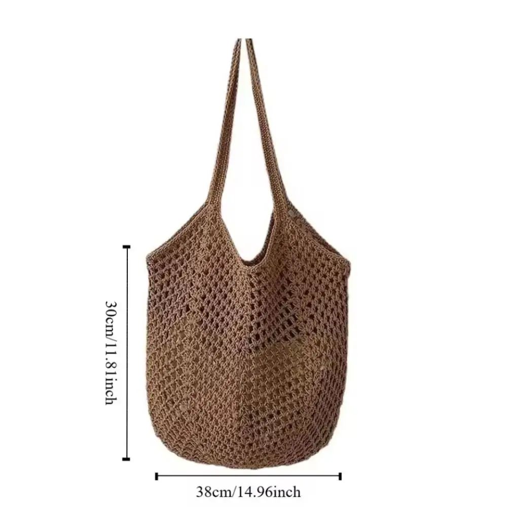 Casual Large Capacity Woven Shoulder Bag Knitted Hollow Out Beach Straw Bag Handmade Crochet Tote Bag Summer Underarm Bag