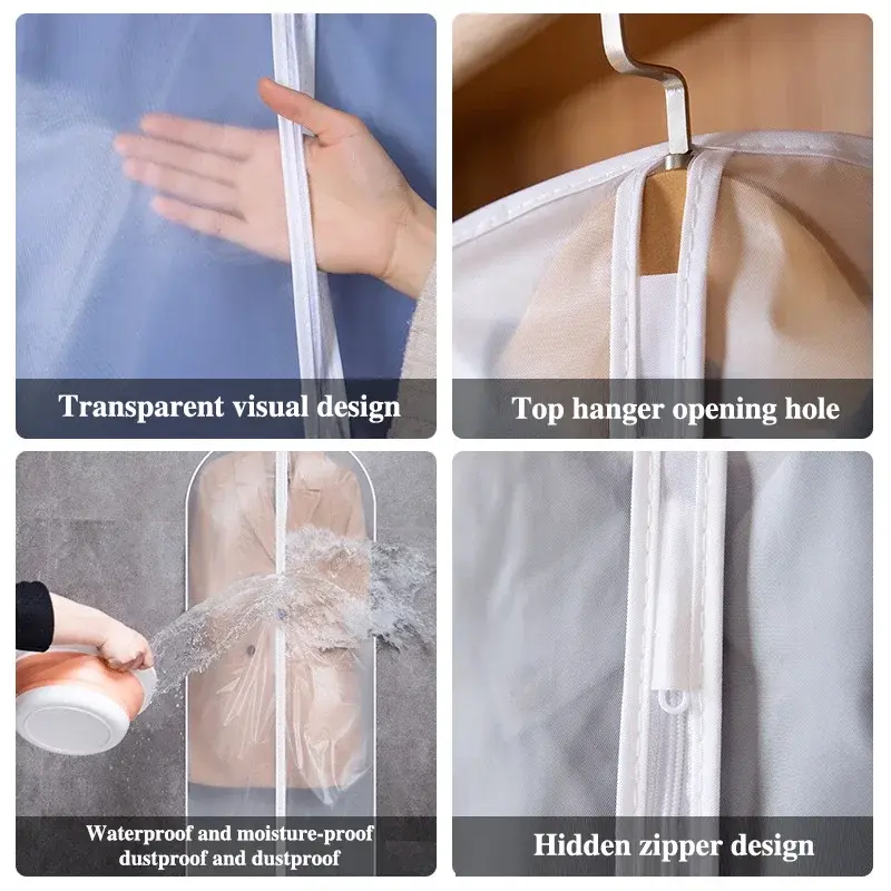 1/3/5pc Clothes Dust Cover Bag With Zipper Coat Plastic Hanging Storage Bag Household Space Saving Storage Organization For Home