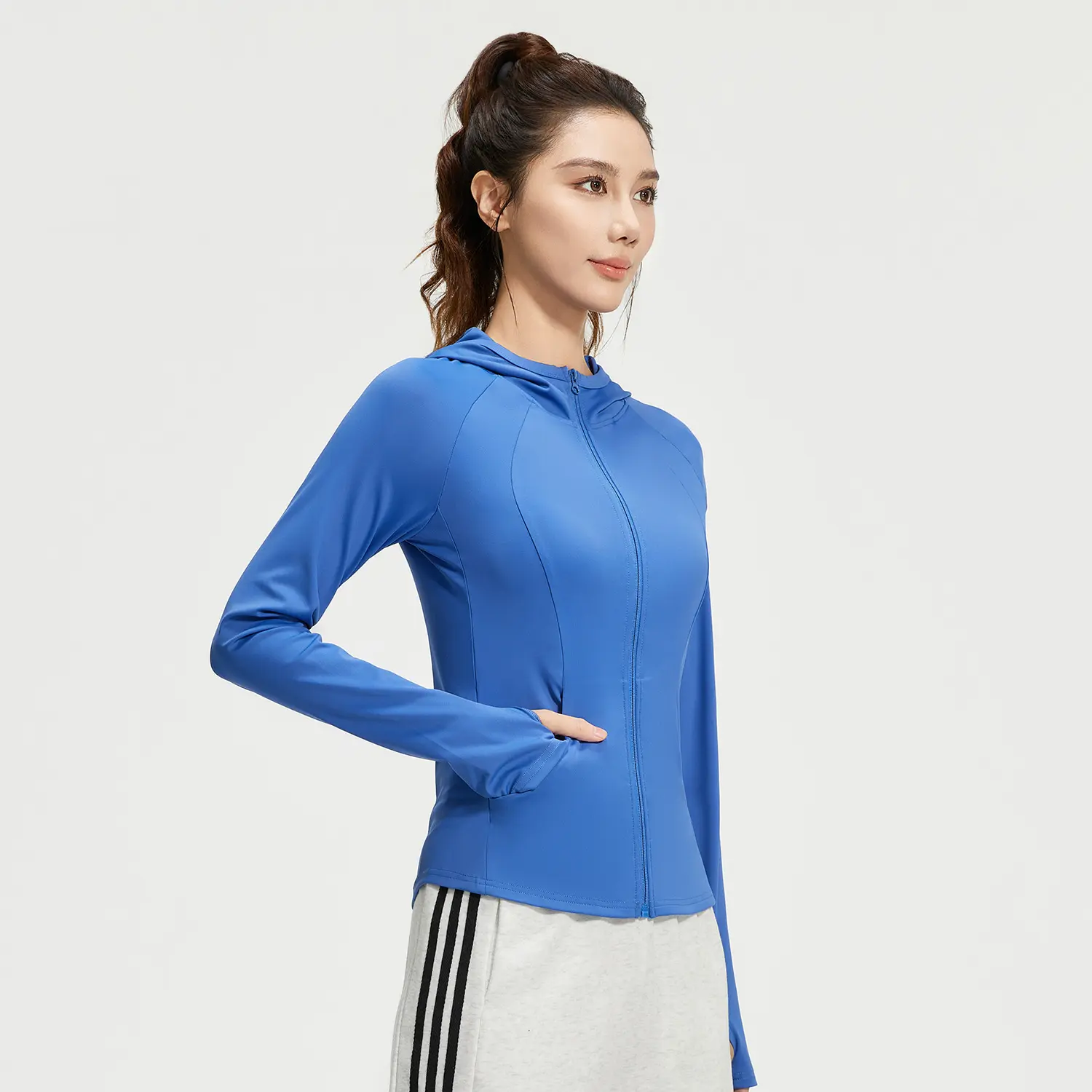 Juyitang spring new women's pocket hooded tight women's fitness sports yoga jacket