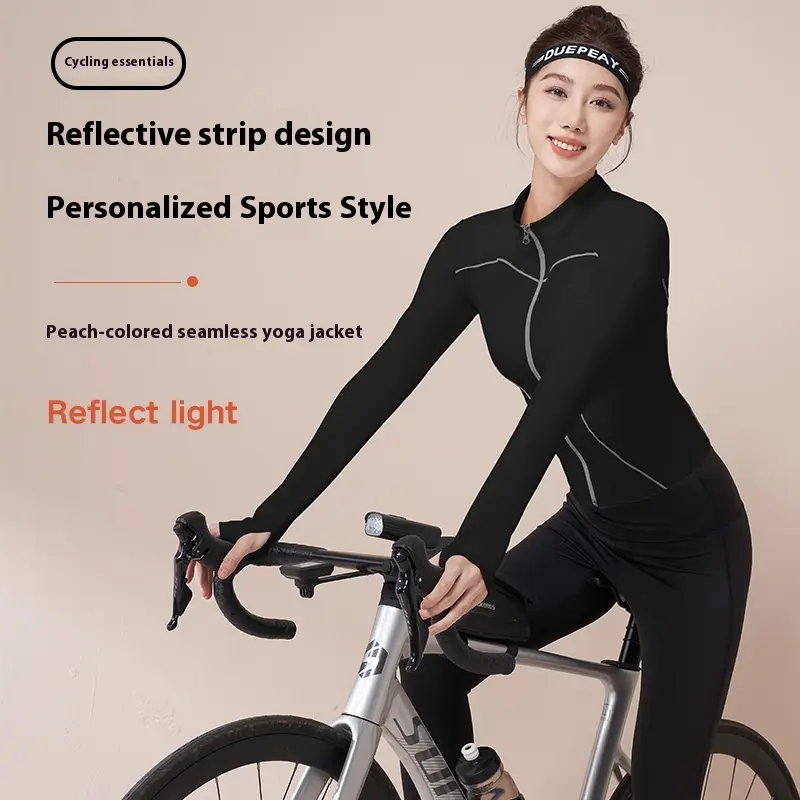 Juyitang yoga clothes peach line reflective jacket slim stand-up collar outer wear fitness jacket female fitness femme
