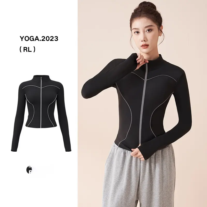Juyitang yoga clothes peach line reflective jacket slim stand-up collar outer wear fitness jacket female fitness femme