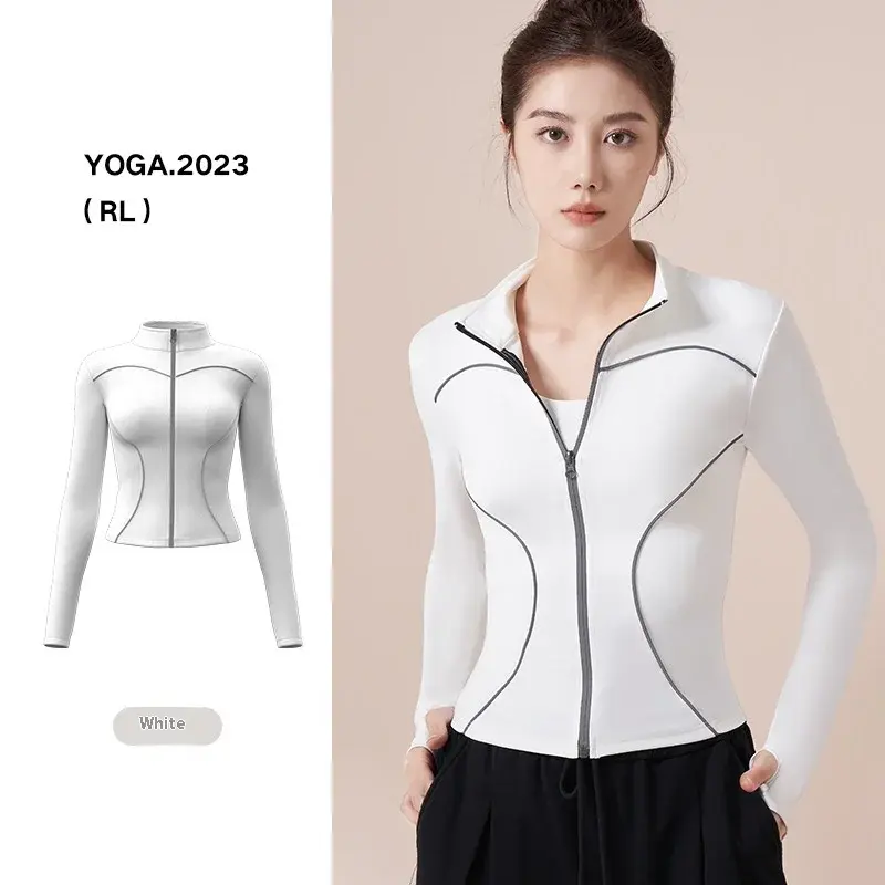 Juyitang yoga clothes peach line reflective jacket slim stand-up collar outer wear fitness jacket female fitness femme