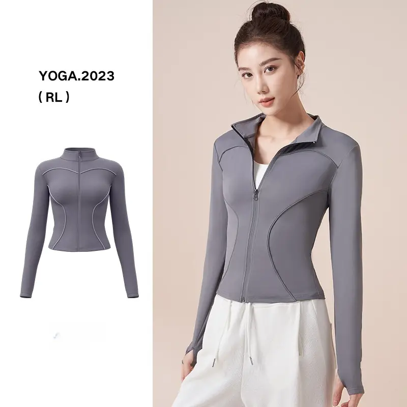 Juyitang yoga clothes peach line reflective jacket slim stand-up collar outer wear fitness jacket female fitness femme