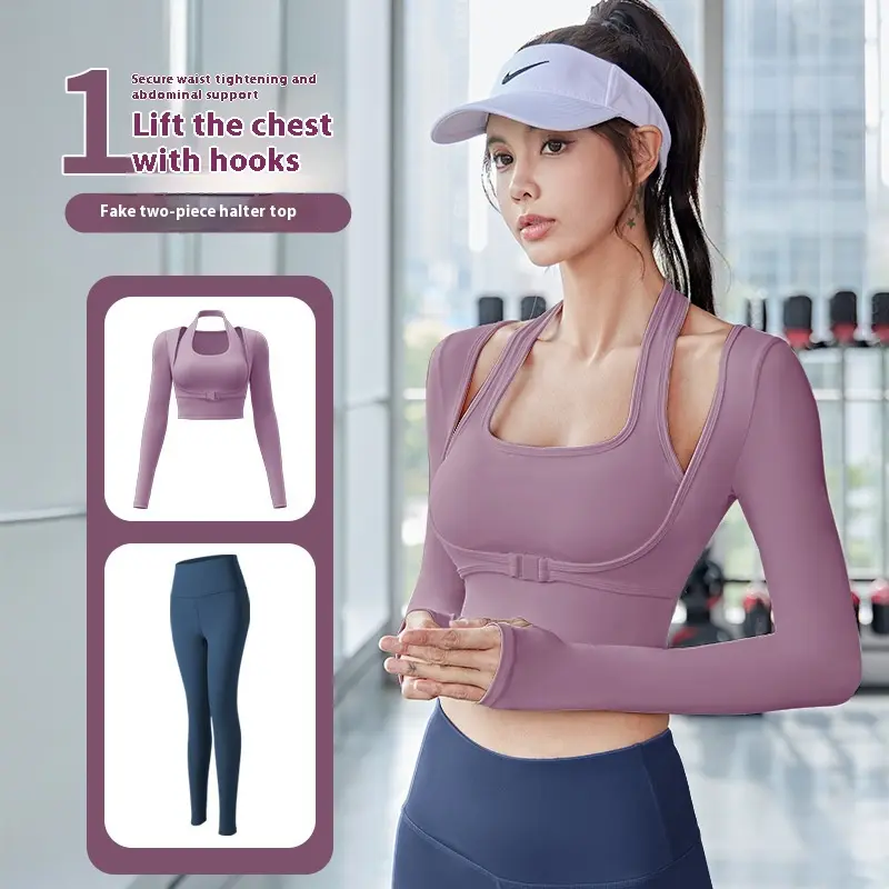 Juyitang neck-hanging bra-free yoga clothes fake two-piece sports tops and fitness clothes