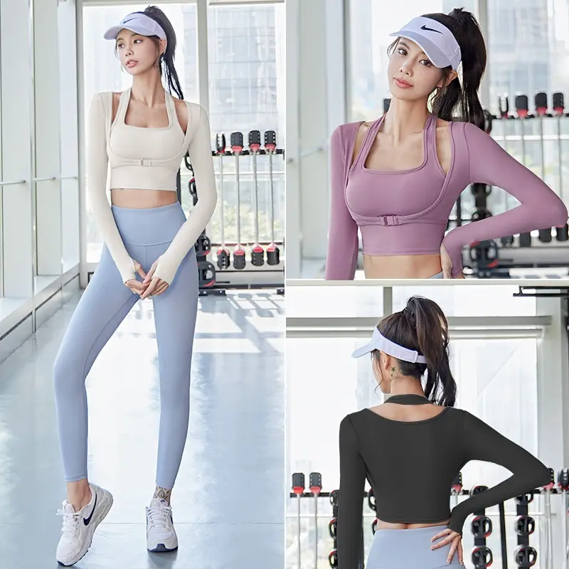 Juyitang neck-hanging bra-free yoga clothes fake two-piece sports tops and fitness clothes