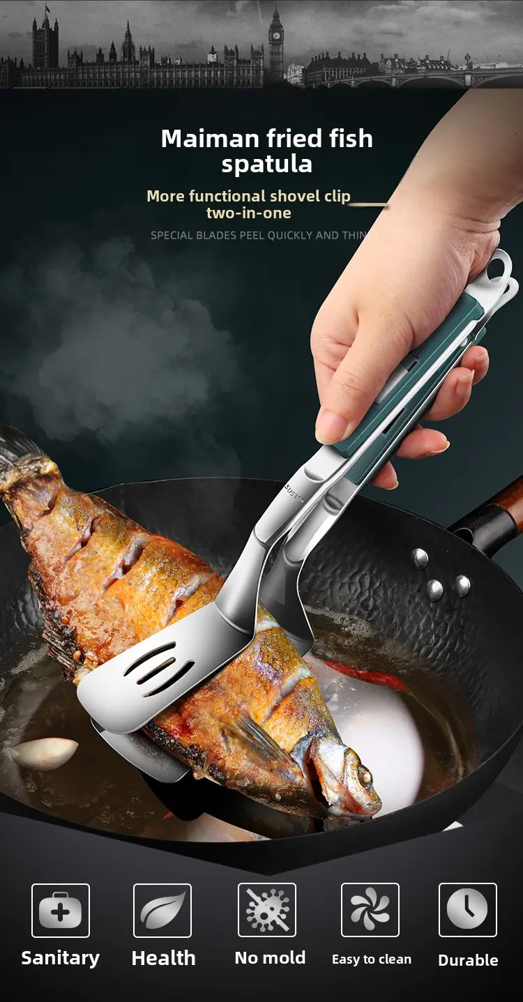 Stainless steel fish spatula clamp fish fried fish magic multi-functional steak sandwich pancake sandwich frying shovel