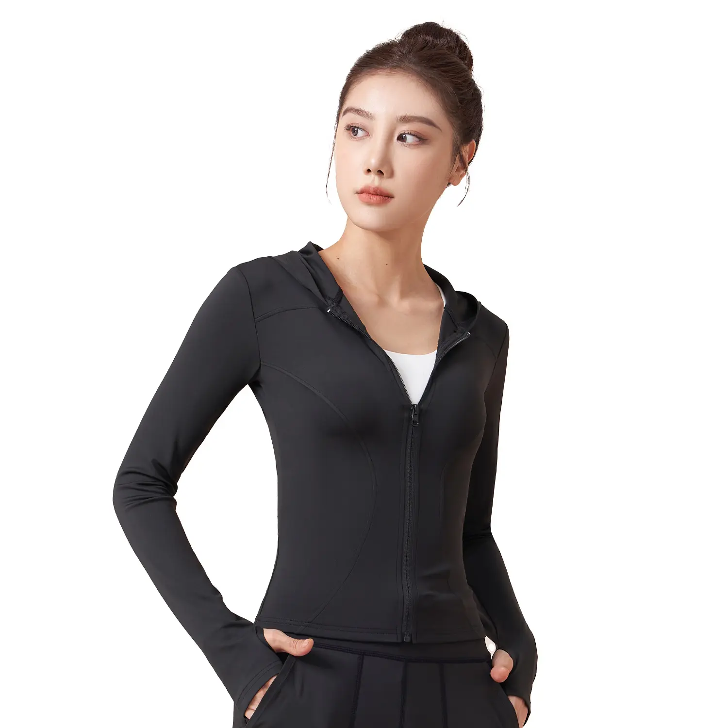 Juyitang Spring and Autumn Hooded Yoga Jacket Female Slim Skinny Windproof Running Cycling Sports Fitness Jacket