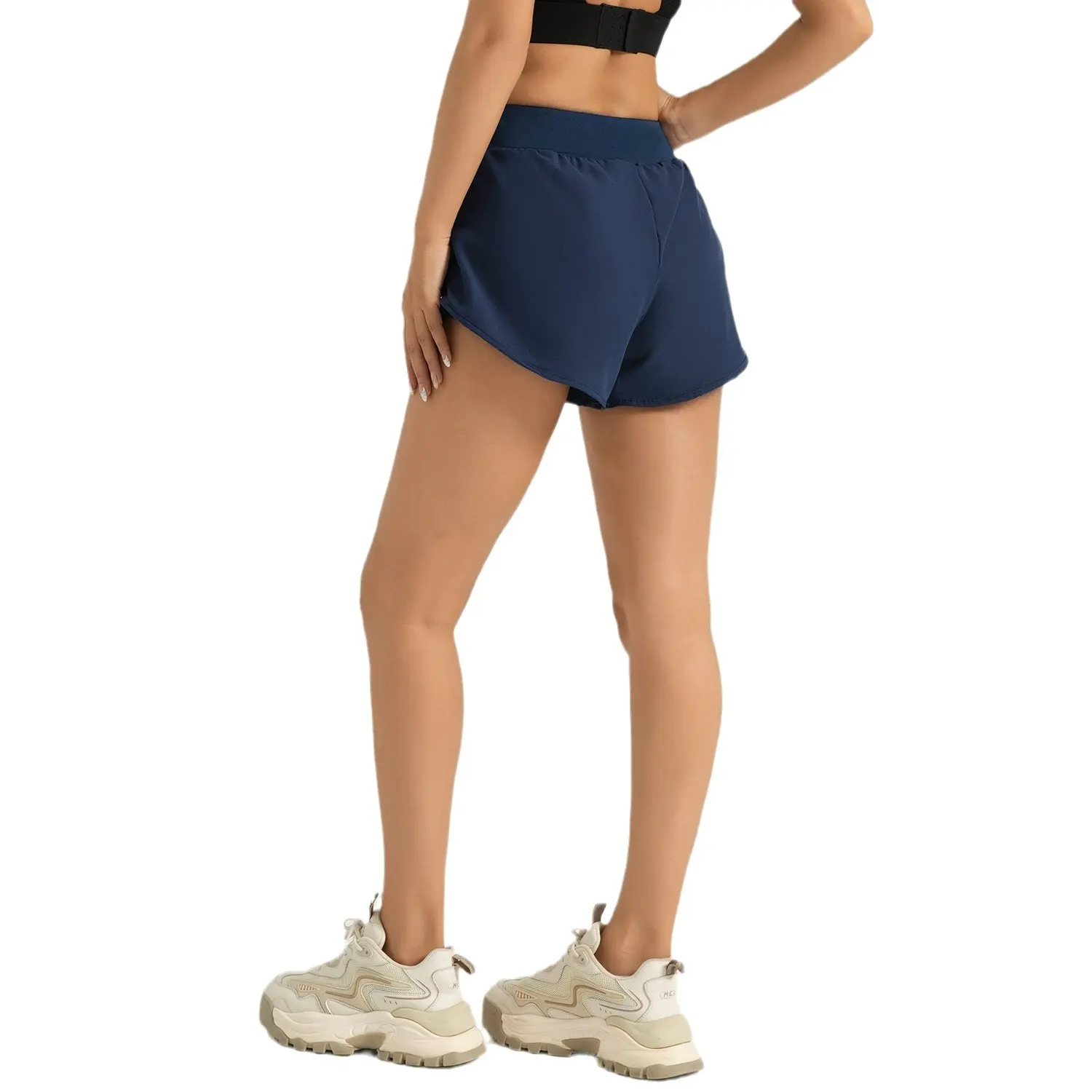 Fake two-piece sports shorts women's anti-light side pockets loose running fitness yoga thin shorts women shorts