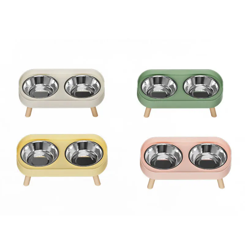 overturn neck protector double bowl drinking water and eating integrated double bowl pet stainless steel feeding bowl cat feeder