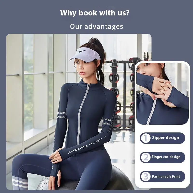 Juyatang letter print yoga jacket stand-up collar nude breathable fitness top fashion sports jacket