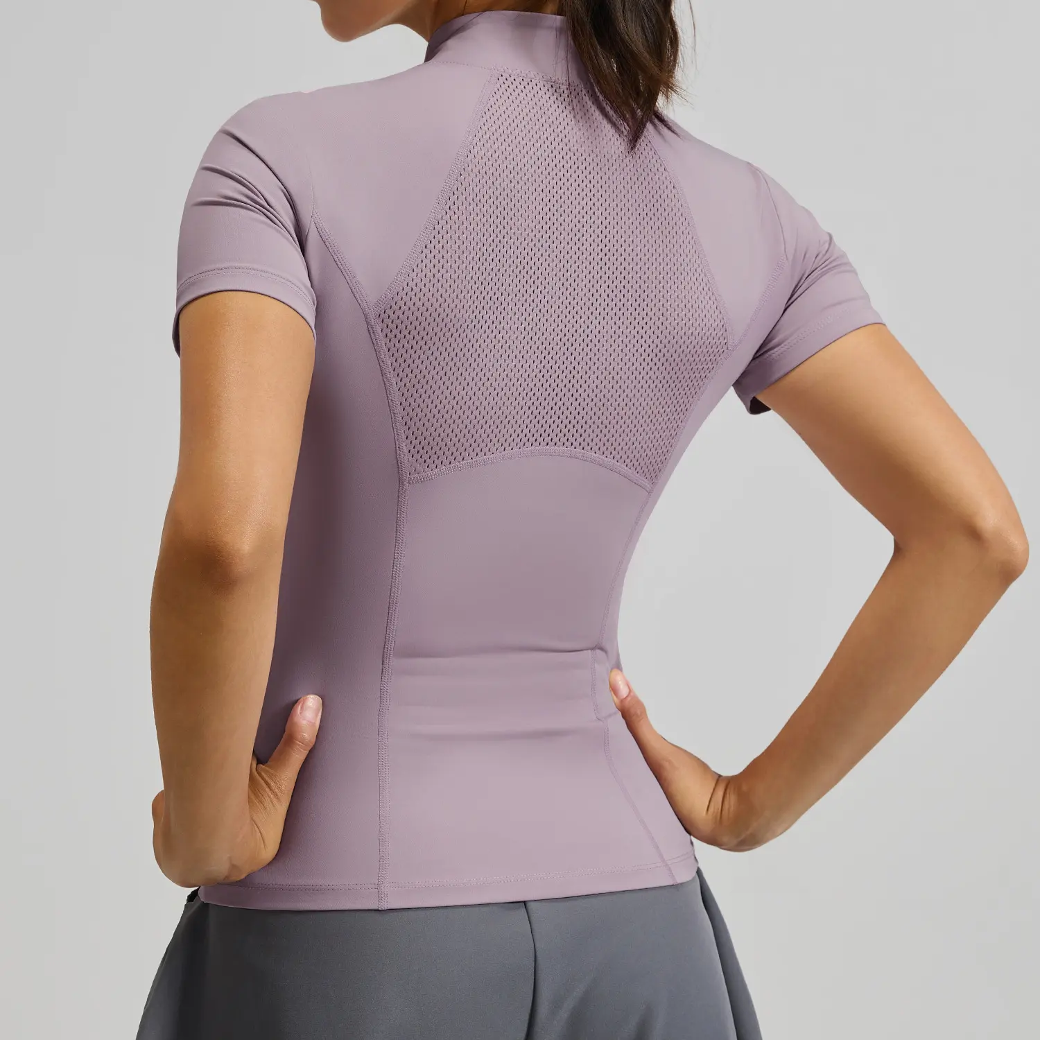 Juyitang summer new outdoor running yoga short-sleeved T-shirt women's semi-zipper thin high-elastic fitness wear top
