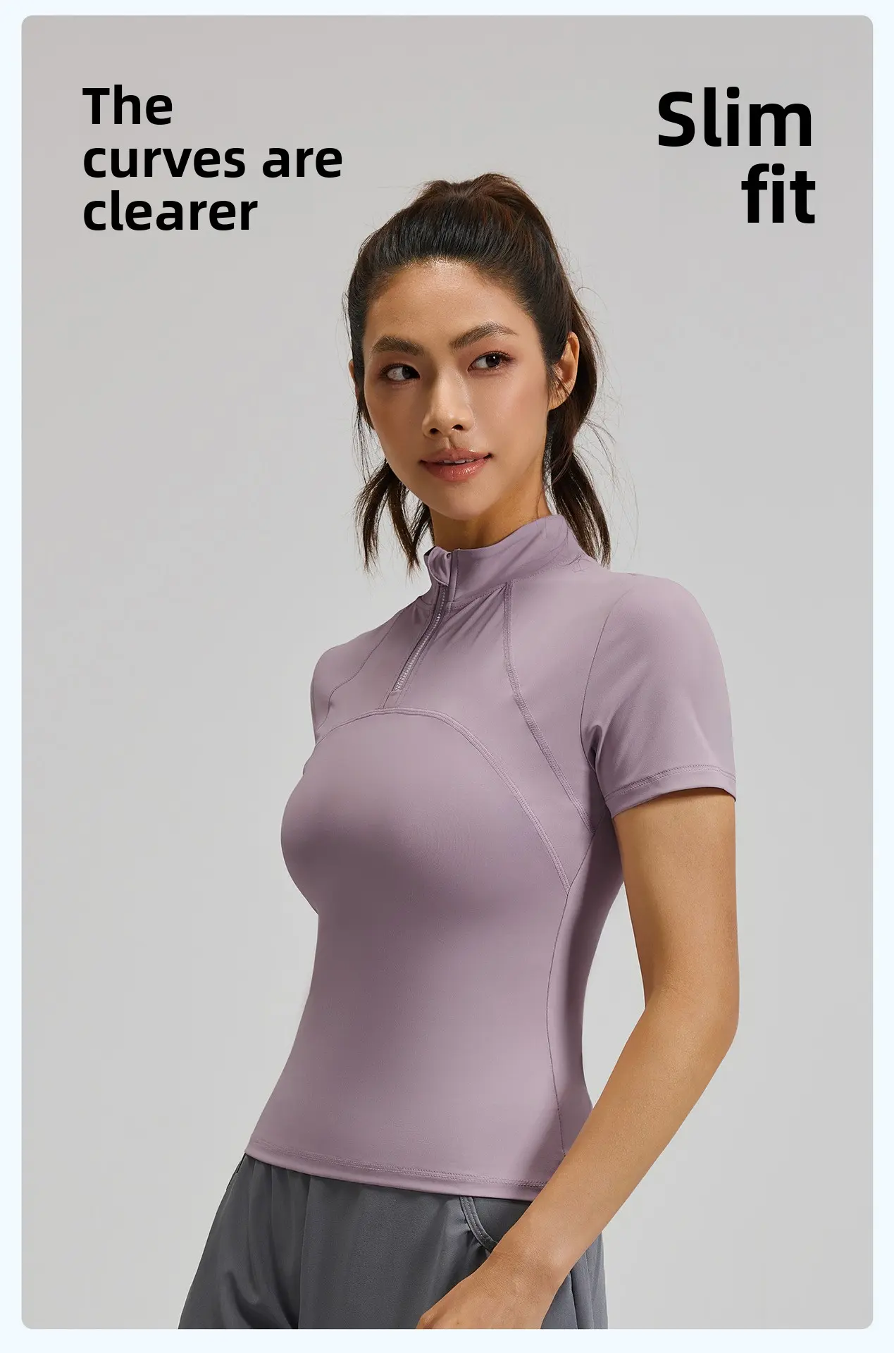Juyitang summer new outdoor running yoga short-sleeved T-shirt women's semi-zipper thin high-elastic fitness wear top