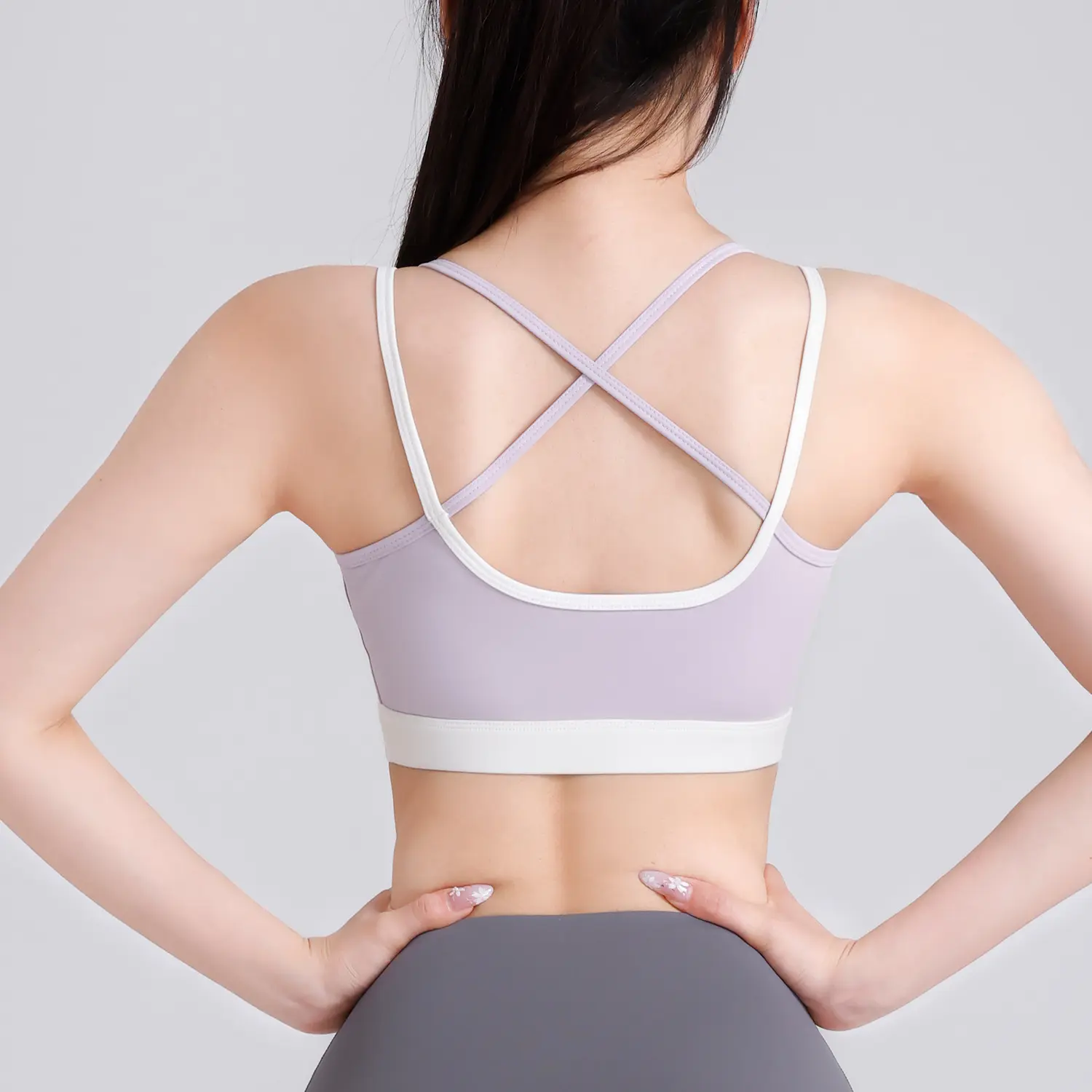 Juyitang Contrast Color Cross Beauty Back Sports Underwear Women's High Strength Shockproof Fixed Cup Yoga Bra Vest