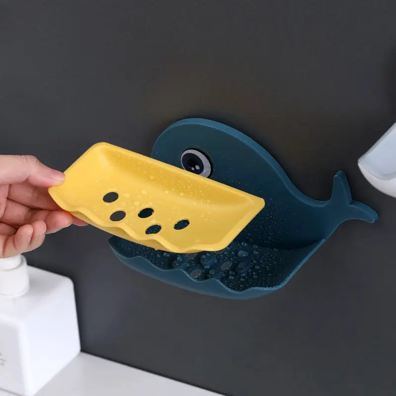 2pcs Whale-shaped non-punching soap rack, bathroom drain soap box, bathroom soap rack, wall-mounted rack
