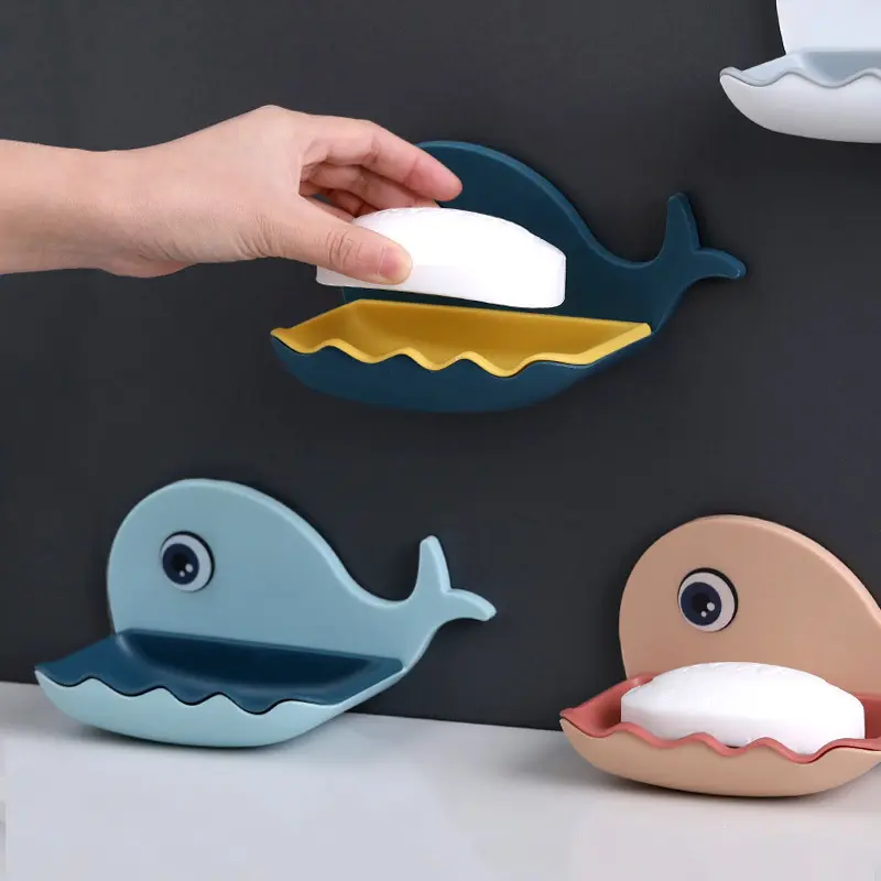 2pcs Whale-shaped non-punching soap rack, bathroom drain soap box, bathroom soap rack, wall-mounted rack