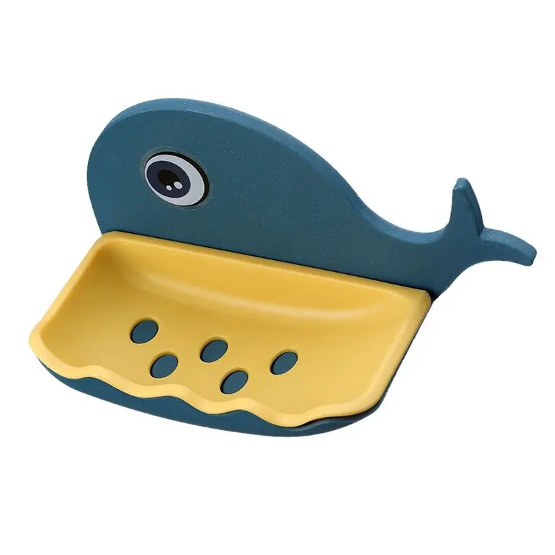 2pcs Whale-shaped non-punching soap rack, bathroom drain soap box, bathroom soap rack, wall-mounted rack