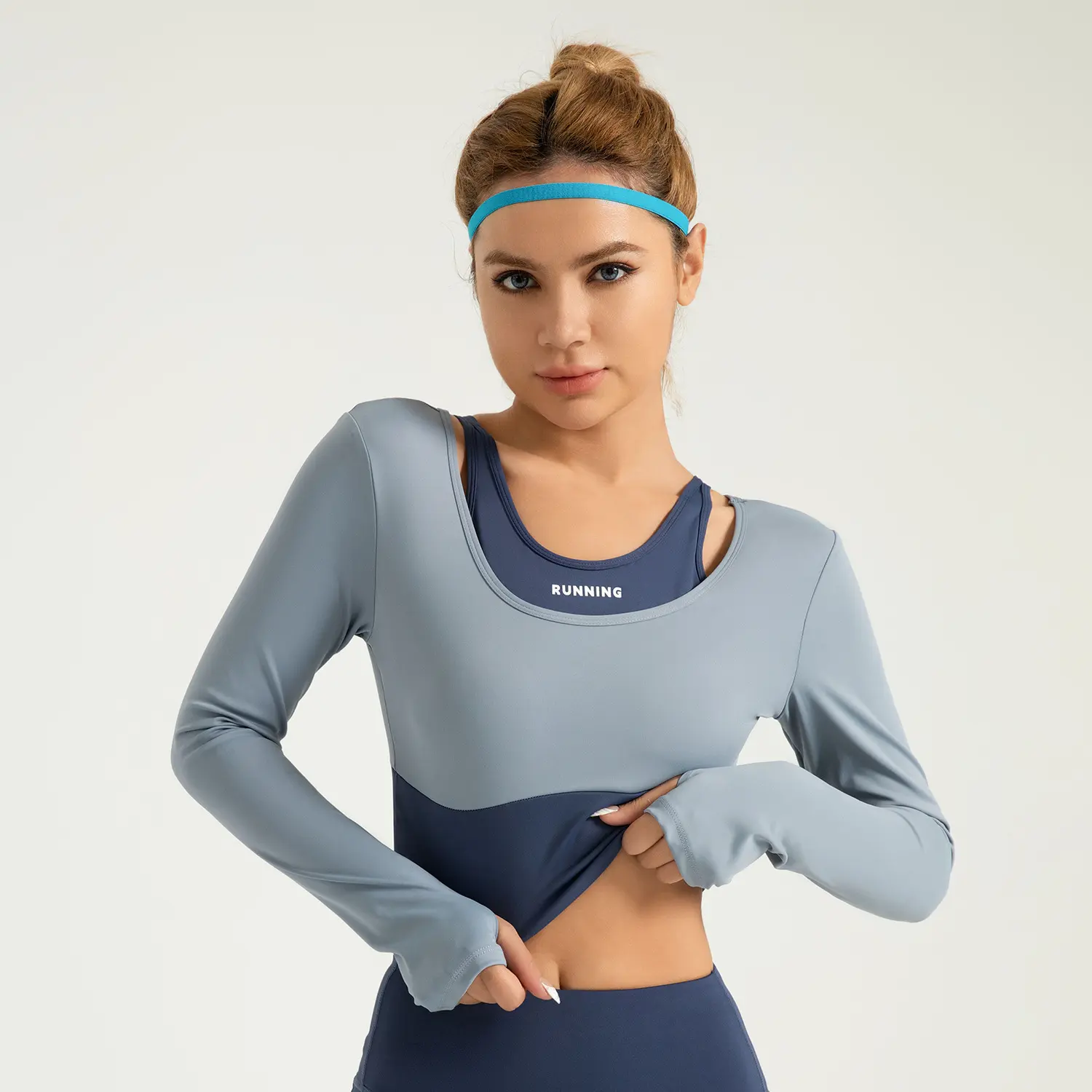 Cross-border area, new slim-fit sports fitness clothes, shock-proof color matching, fake two-piece bra-free yoga clothes