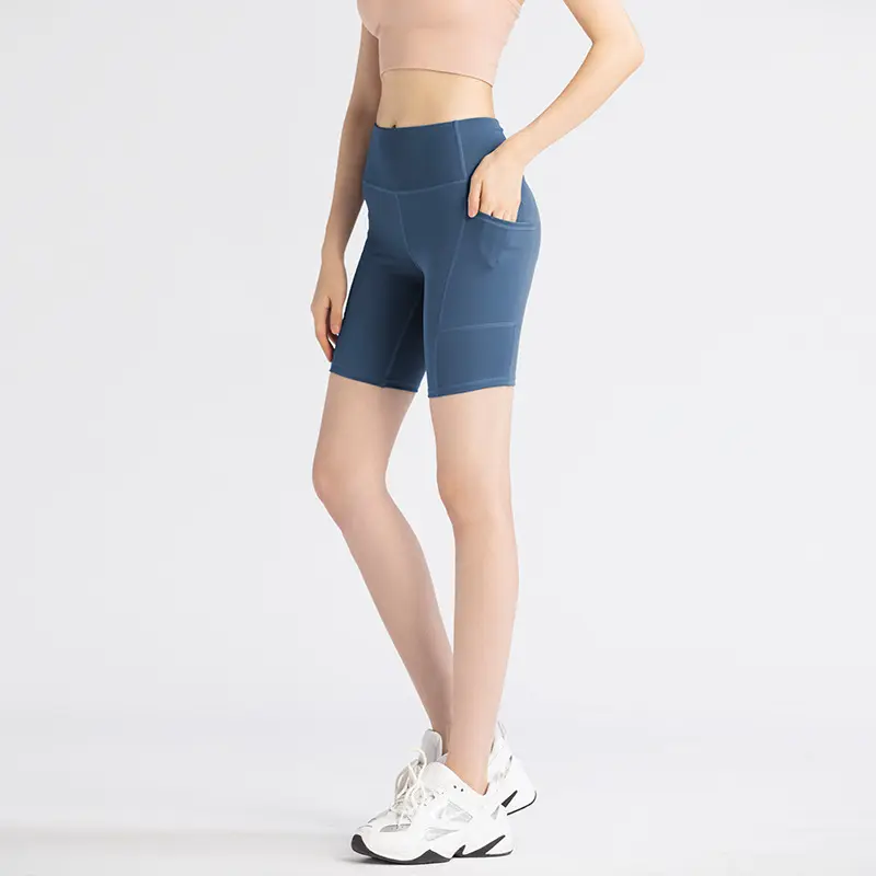 Juyitang leggings women's five-point medium shorts side pockets high waist hip lift fitness running yoga pants