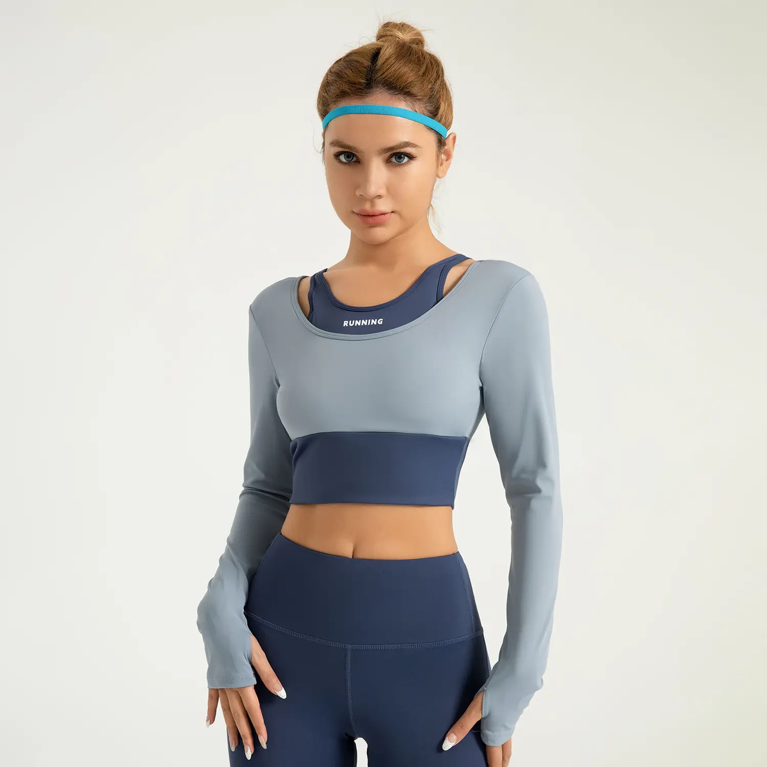 Cross-border area, new slim-fit sports fitness clothes, shock-proof color matching, fake two-piece bra-free yoga clothes