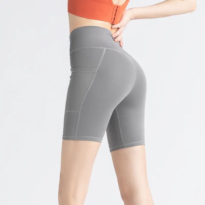Juyitang leggings women's five-point medium shorts side pockets high waist hip lift fitness running yoga pants
