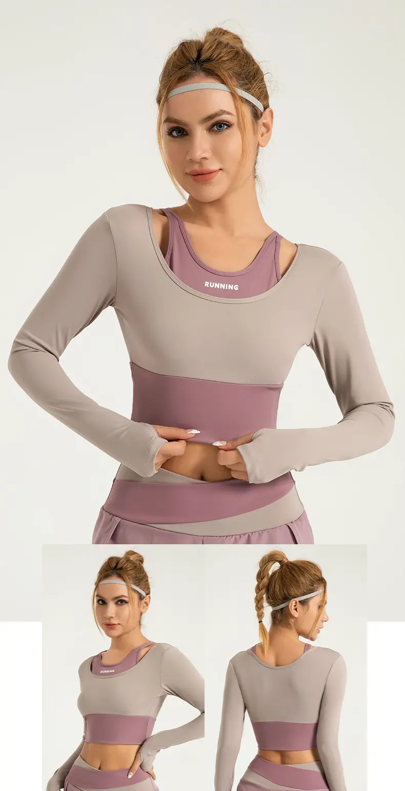 Cross-border area, new slim-fit sports fitness clothes, shock-proof color matching, fake two-piece bra-free yoga clothes