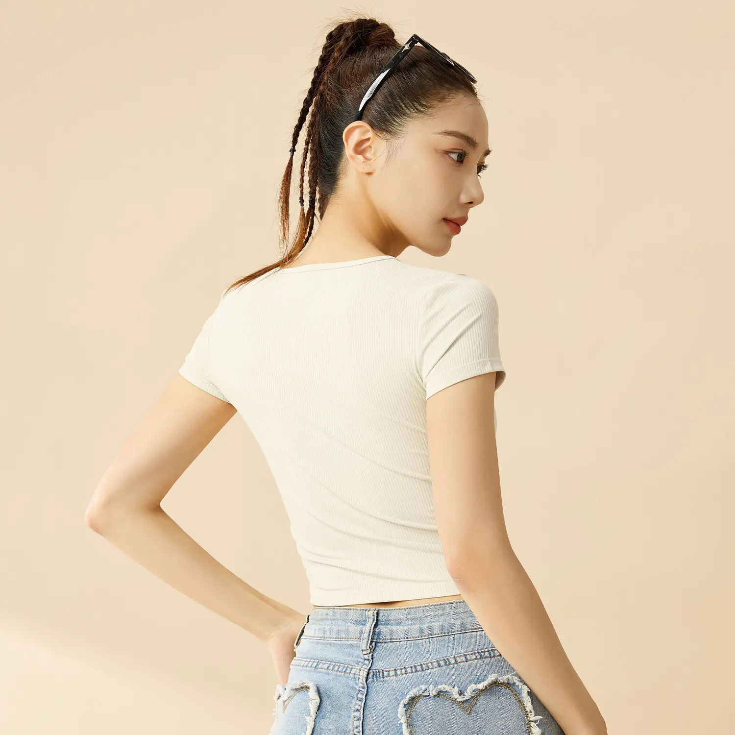 Juyitang striped sports short-sleeved t-shirt women's new breathable fitness short-sleeved summer thin yoga clothes top