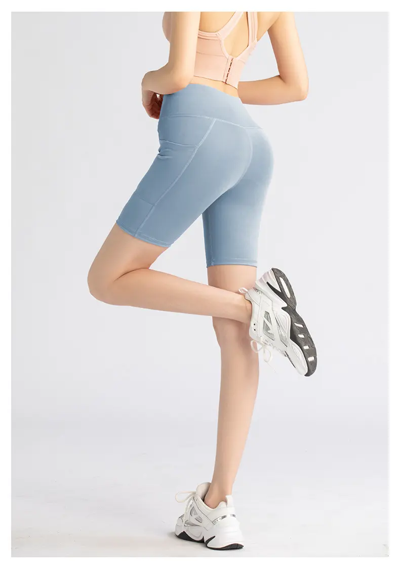 Juyitang leggings women's five-point medium shorts side pockets high waist hip lift fitness running yoga pants