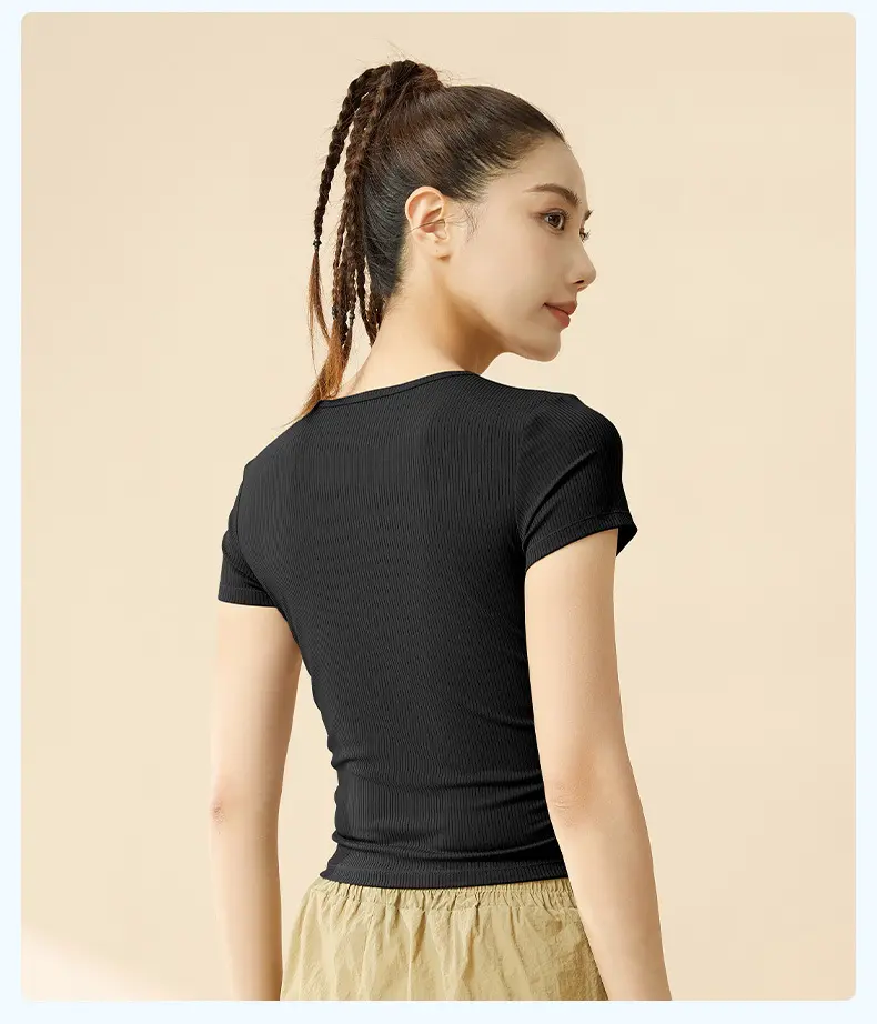 Juyitang striped sports short-sleeved t-shirt women's new breathable fitness short-sleeved summer thin yoga clothes top