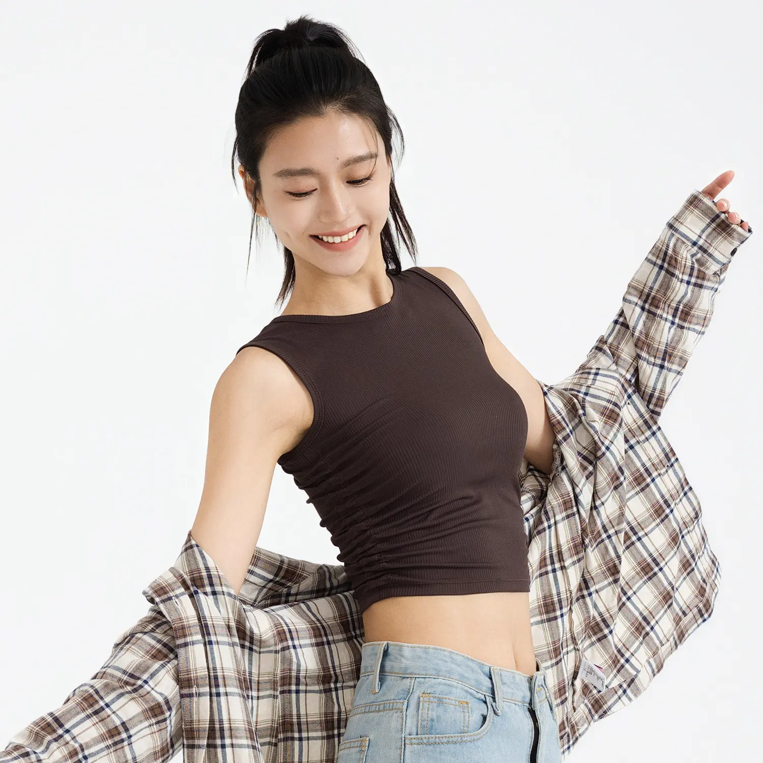 Juyatang summer new wrinkled sleeveless sports vest waist slim yoga women's top