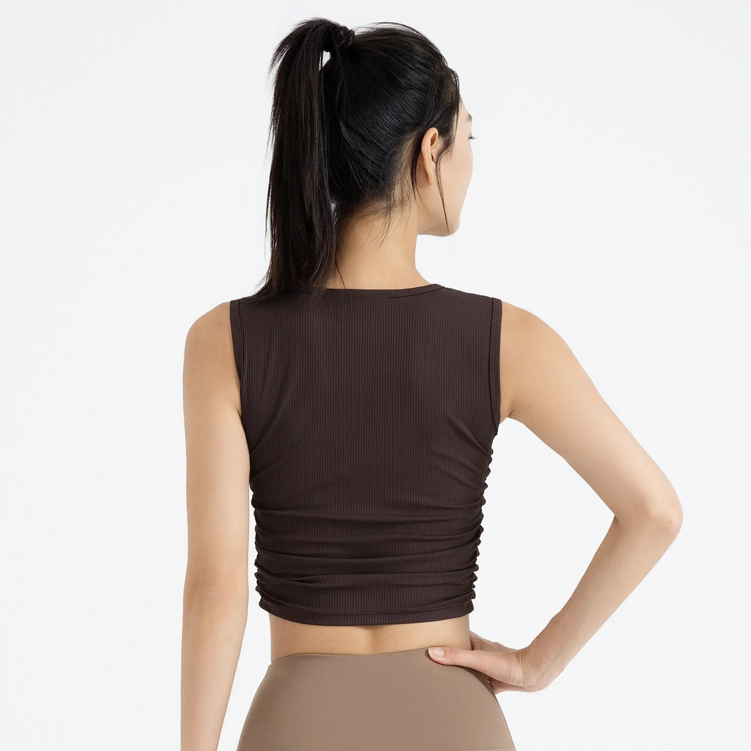 Juyatang summer new wrinkled sleeveless sports vest waist slim yoga women's top