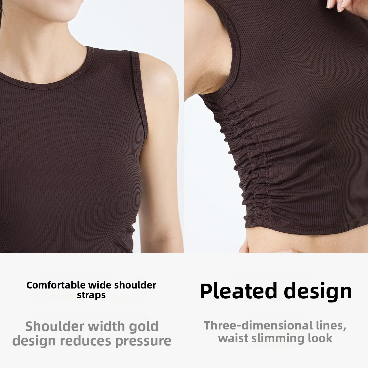 Juyatang summer new wrinkled sleeveless sports vest waist slim yoga women's top