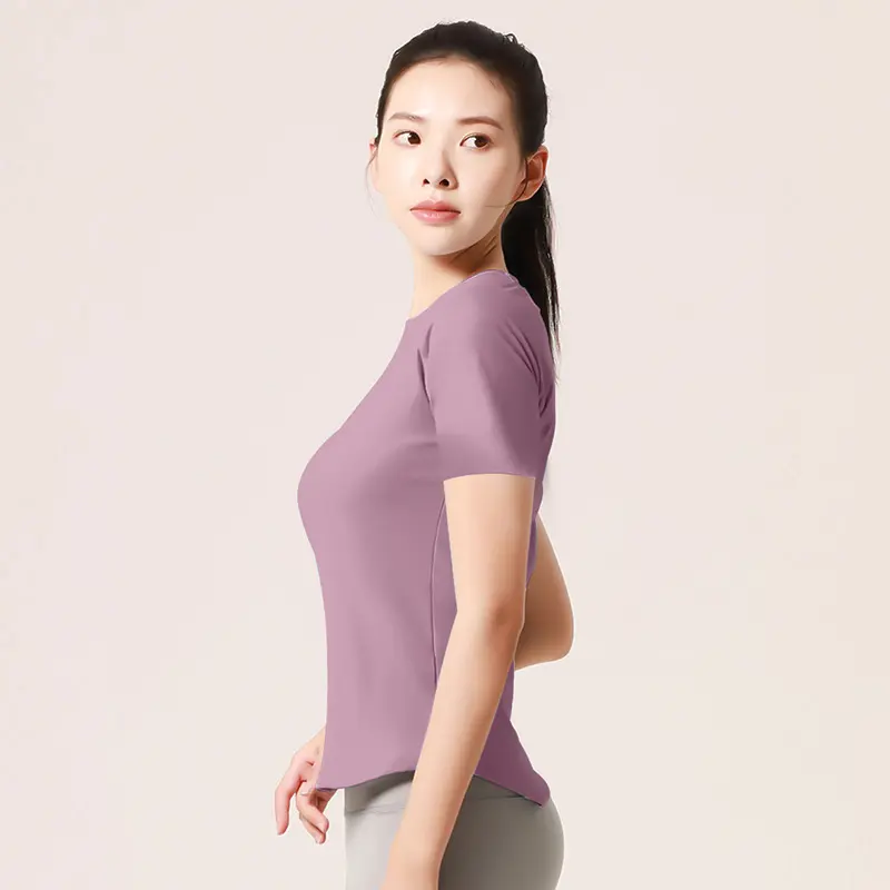 Juyitang Back Mesh Yoga Short Sleeve Breast Shaping Quick Drying Breathable Sports Fitness Top Women