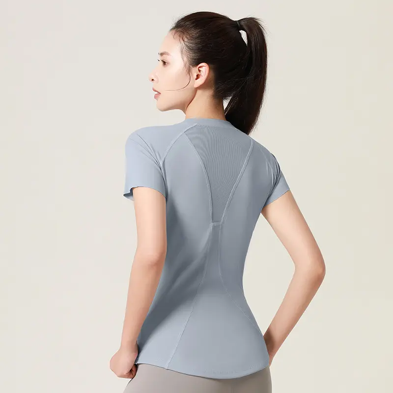 Juyitang Back Mesh Yoga Short Sleeve Breast Shaping Quick Drying Breathable Sports Fitness Top Women