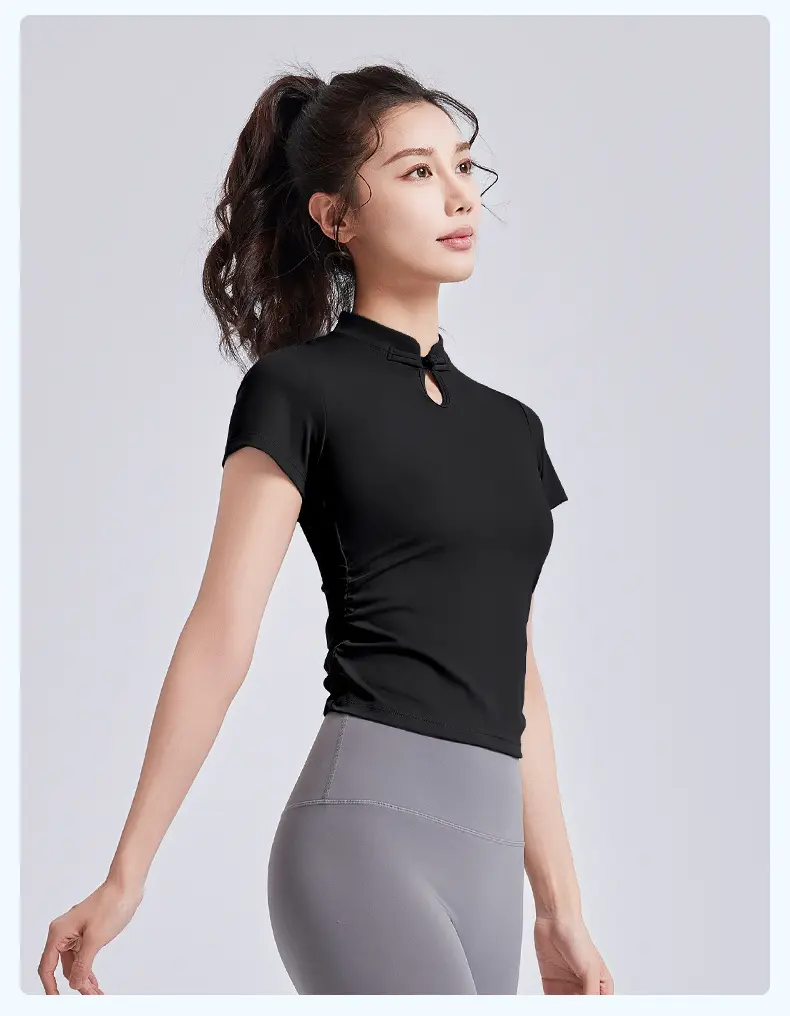 Juyitang's new national style yoga short-sleeved women's disc-buckled Chinese sports top summer national tide yoga clothes