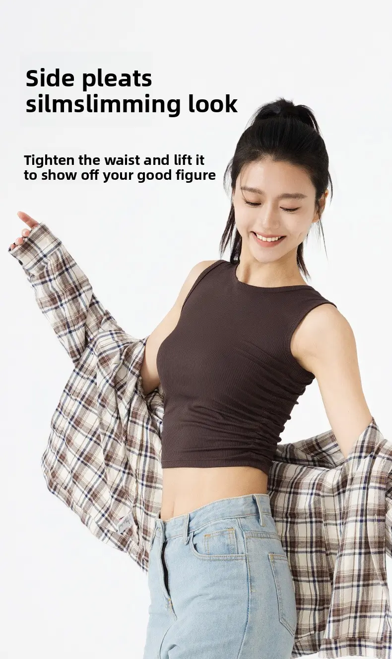 Juyatang summer new wrinkled sleeveless sports vest waist slim yoga women's top