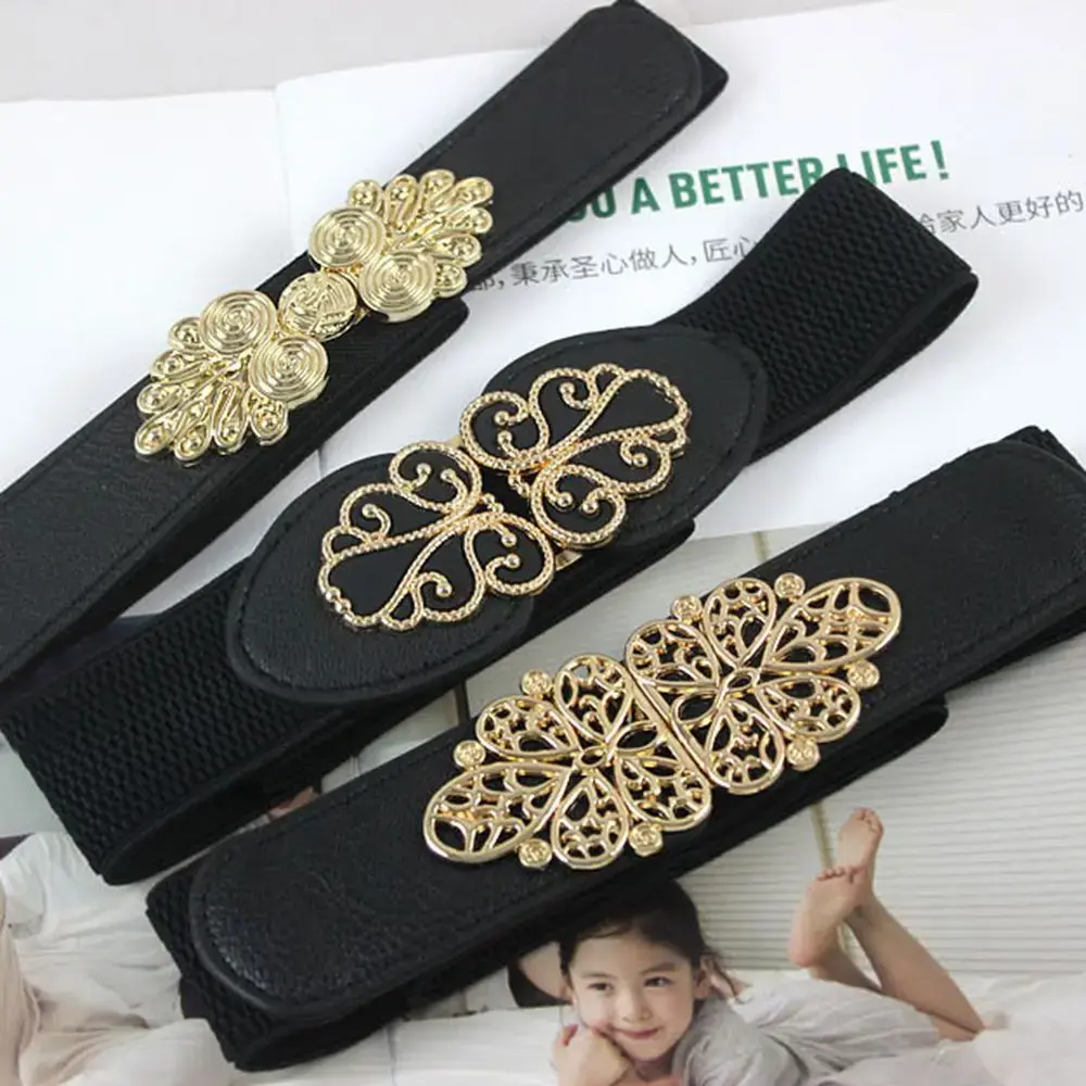 65cm Fashion Black Waistband Wide Waist Elastic Buckle Stretch Belt Women Cinch Waistband Dress Coat Strap Clothing Accessories