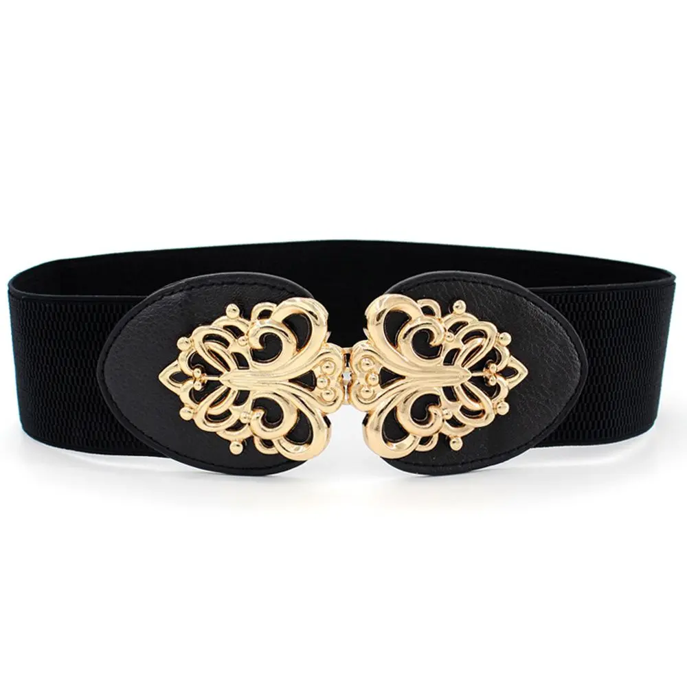 65cm Fashion Black Waistband Wide Waist Elastic Buckle Stretch Belt Women Cinch Waistband Dress Coat Strap Clothing Accessories