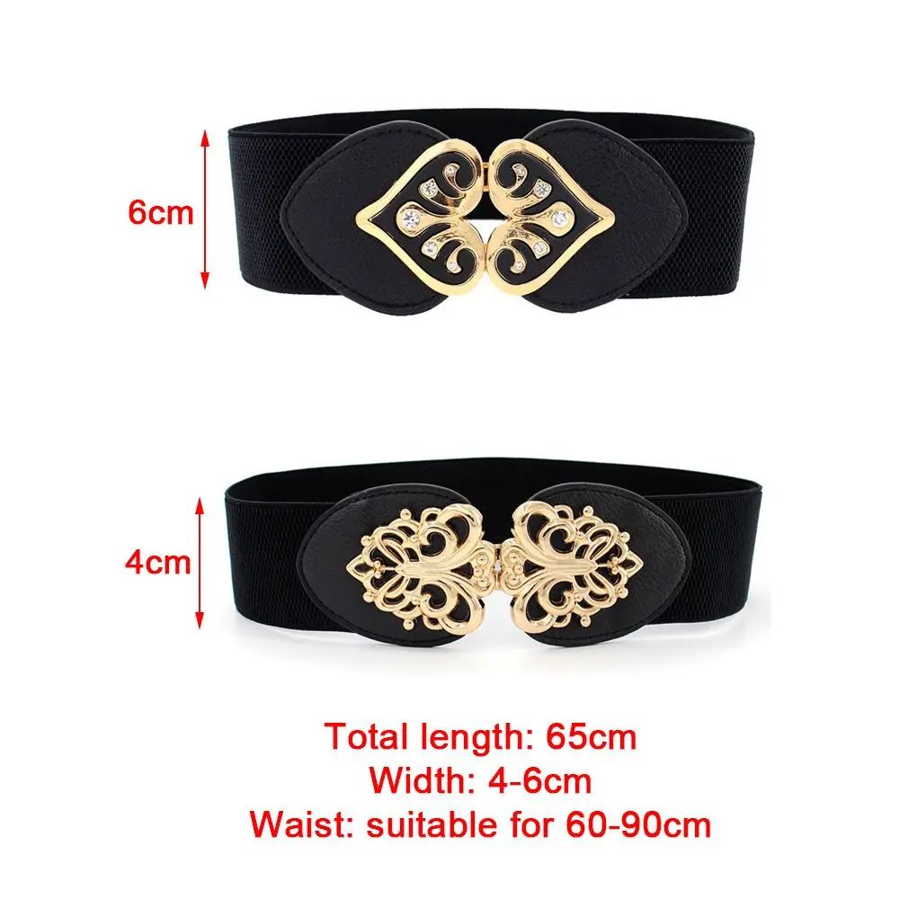 65cm Fashion Black Waistband Wide Waist Elastic Buckle Stretch Belt Women Cinch Waistband Dress Coat Strap Clothing Accessories
