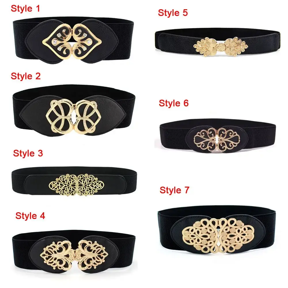 65cm Fashion Black Waistband Wide Waist Elastic Buckle Stretch Belt Women Cinch Waistband Dress Coat Strap Clothing Accessories