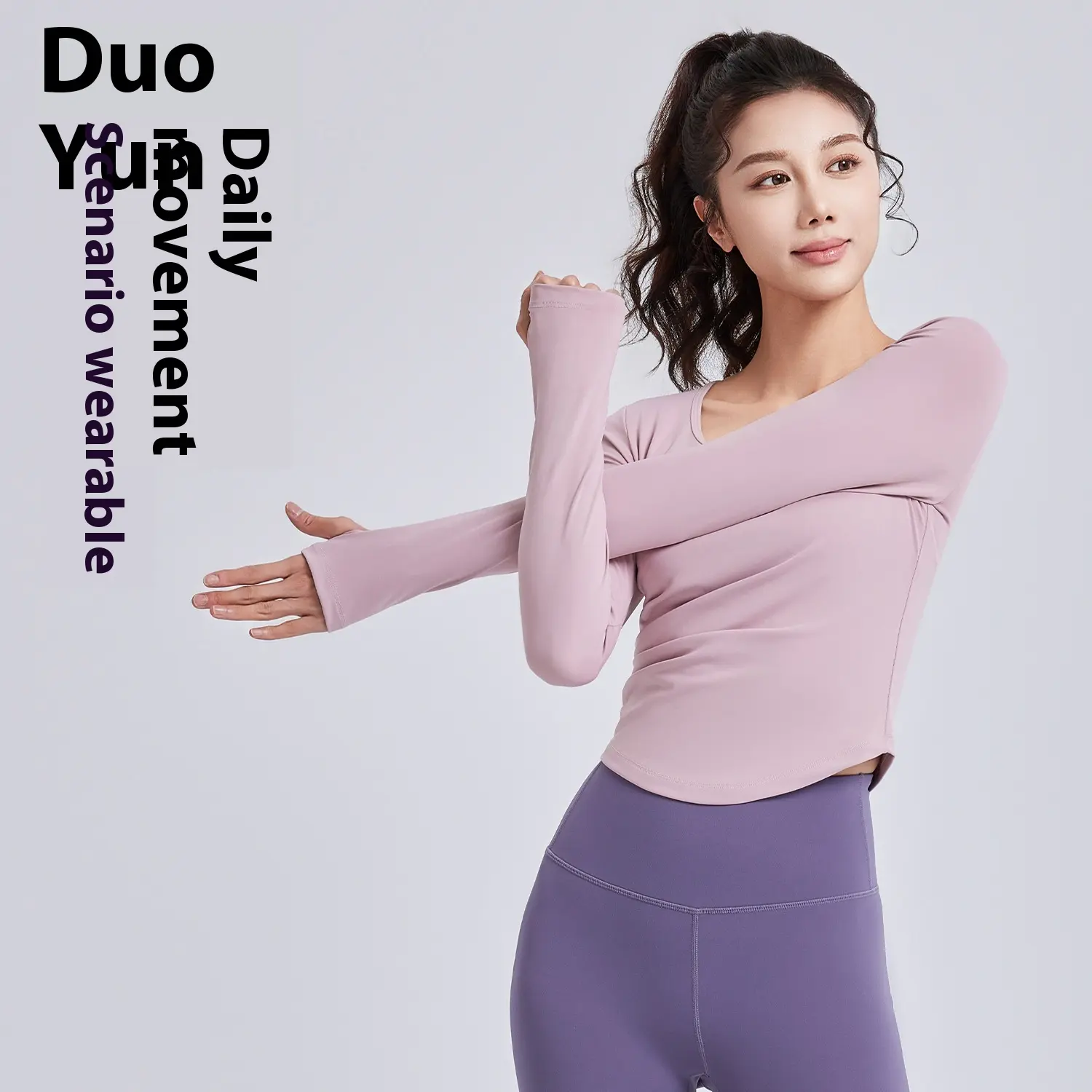 Juyitang spring new slanted shoulder hollow pleated slim Pilates sports fitness yoga clothes