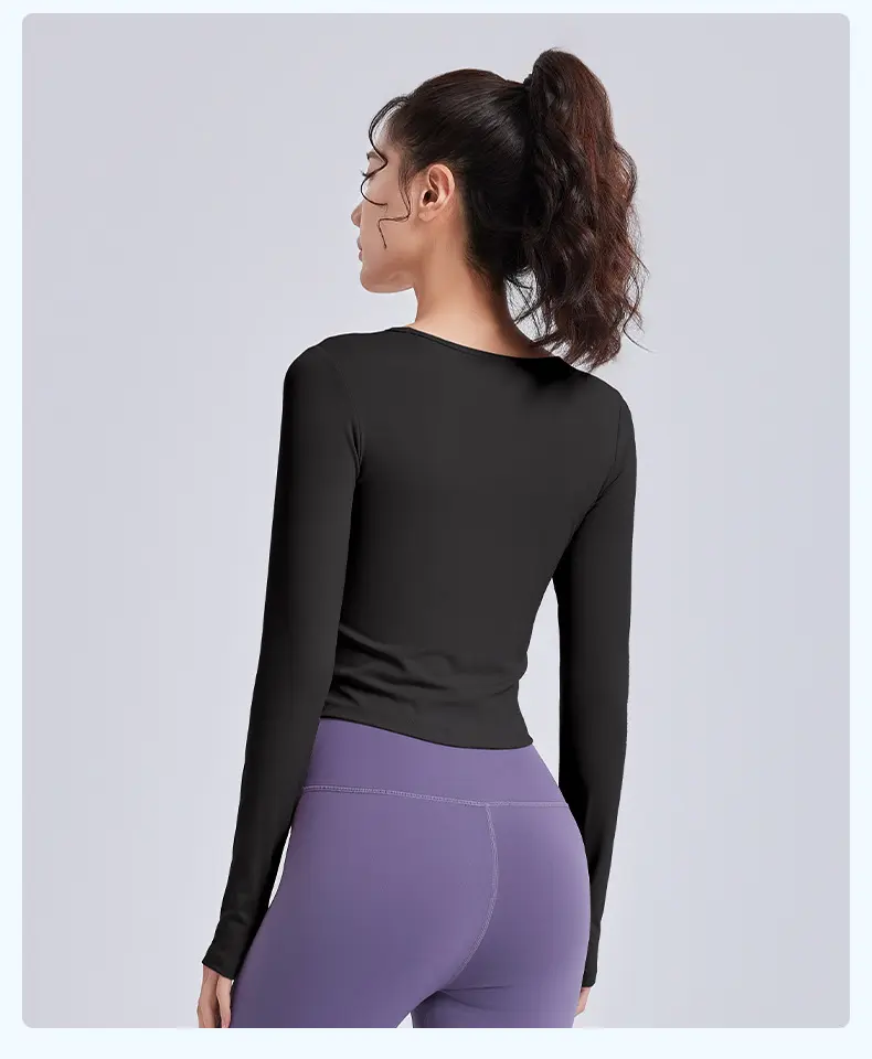 Juyitang spring new slanted shoulder hollow pleated slim Pilates sports fitness yoga clothes