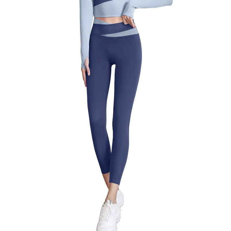 Juyatang thin velvet color matching yoga pants high waist hip lift fitness elastic fitness trousers