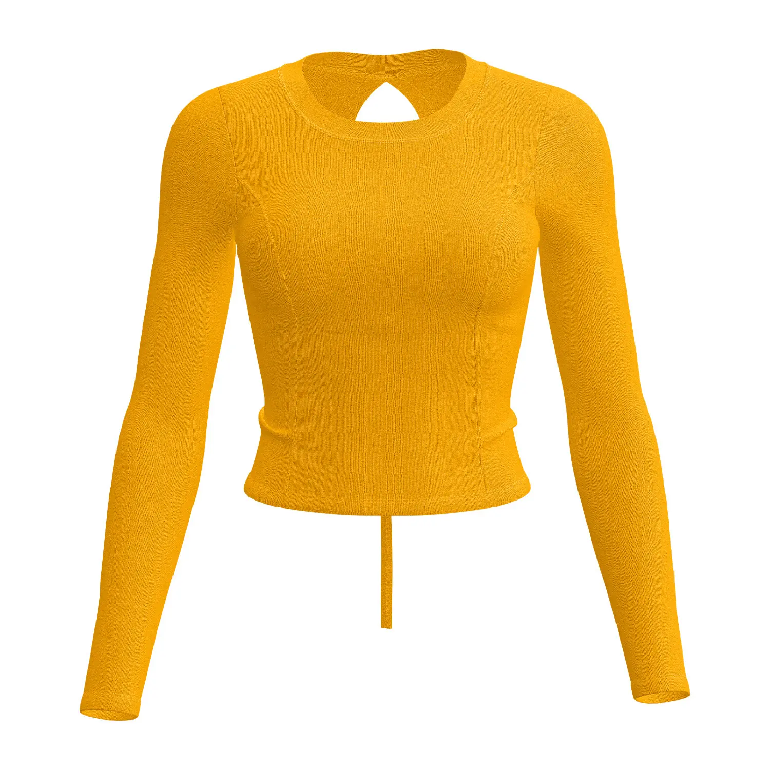 Juyitang's new beautiful back yoga clothes women's pleated slim fitness tops come with chest pads, running sports long sleeves