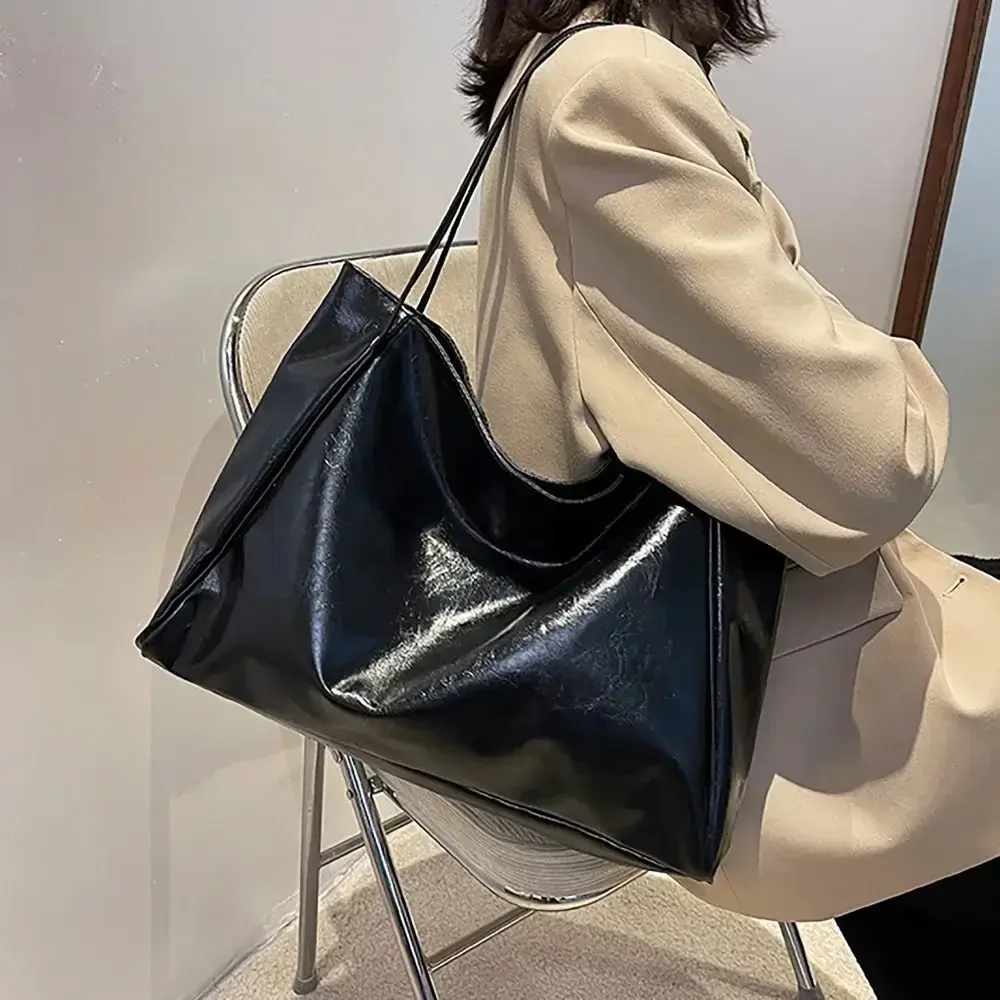 Fashion PU Tote Bag Vintage All-match Large Capacity Commuting Bag Shoulder Bag Daily Life Shopping Bag
