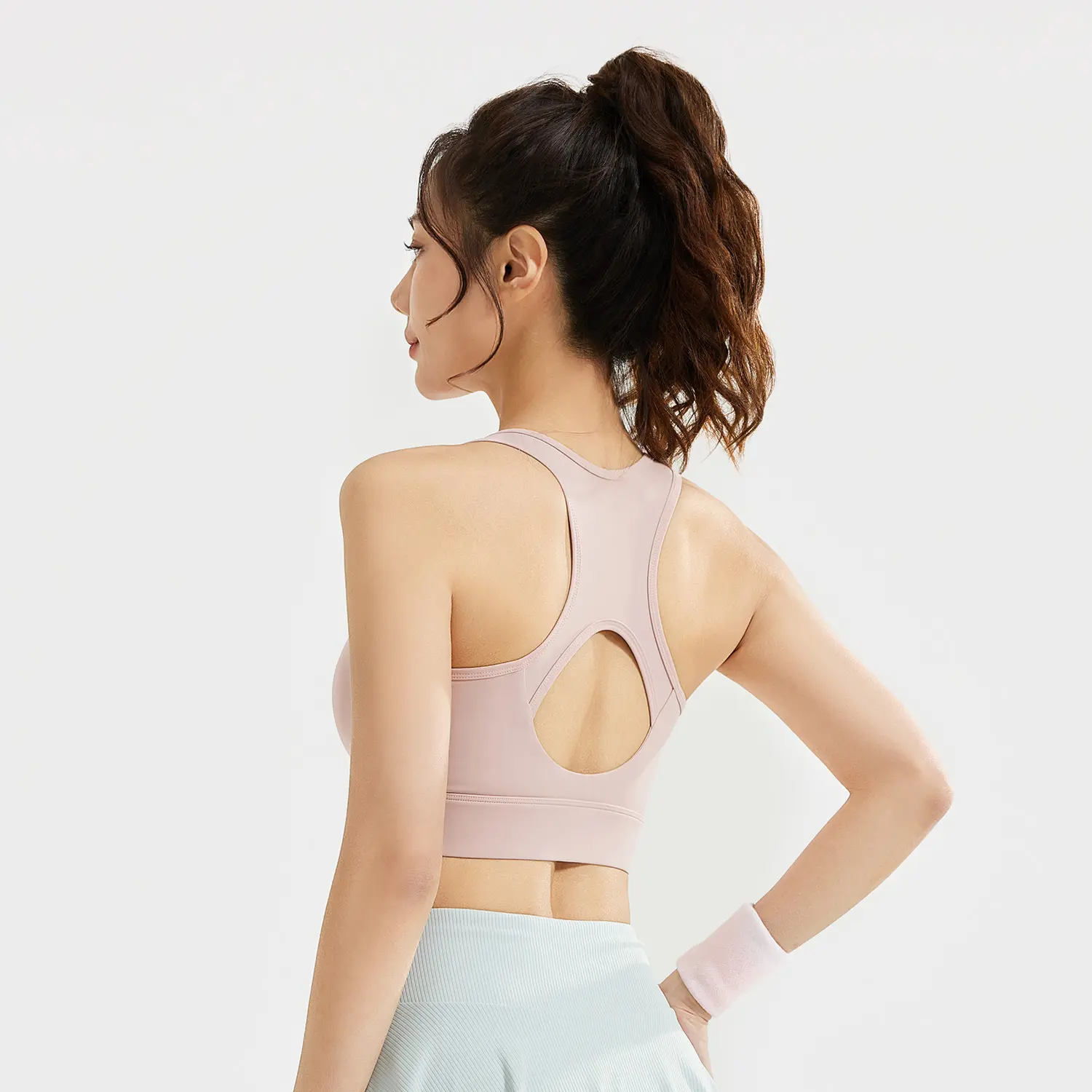 Clothes hall front zipper wrinkled sports bra women's summer shock-proof gathering running training gym sports underwear