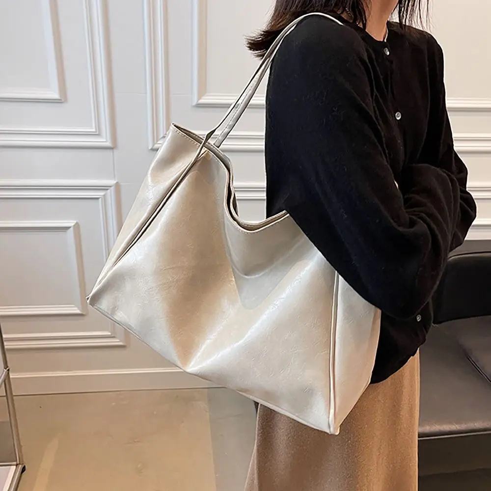 Fashion PU Tote Bag Vintage All-match Large Capacity Commuting Bag Shoulder Bag Daily Life Shopping Bag
